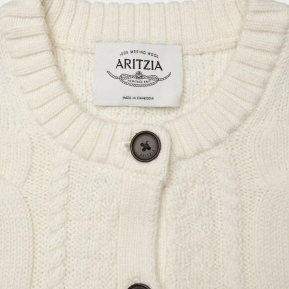 NWT Aritzia Heritage Knit Merino Wool Crew Cardigan Whisper White XS - Picture 6 of 7